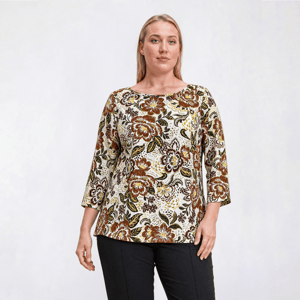 Plus Size Emily Daniels 3/4 Sleeve Textured Floral Leaf Blouse